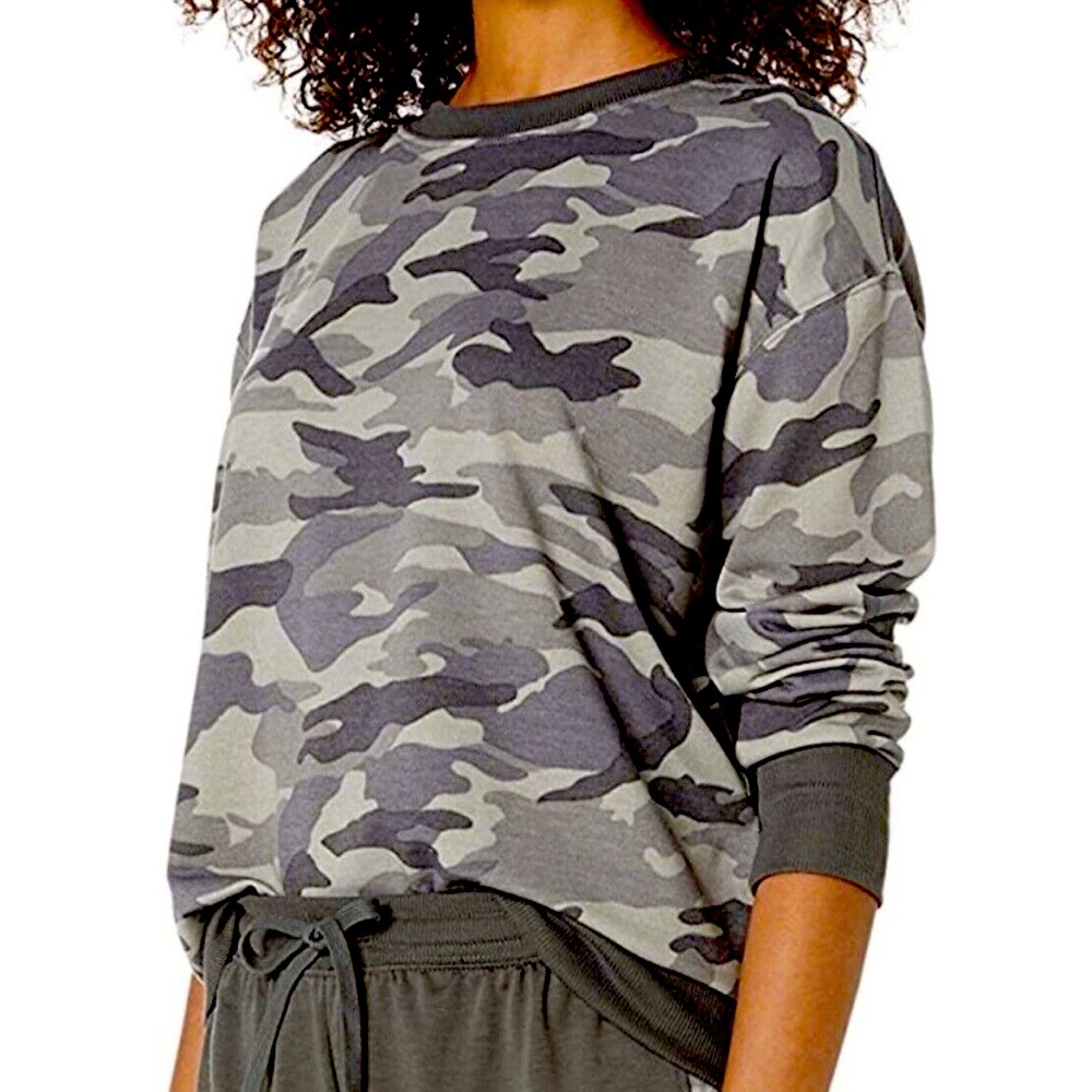 Splendid Camo Crew Neck Soft Knit Sweatshirt Green-Women’s-Size-Large-EUC